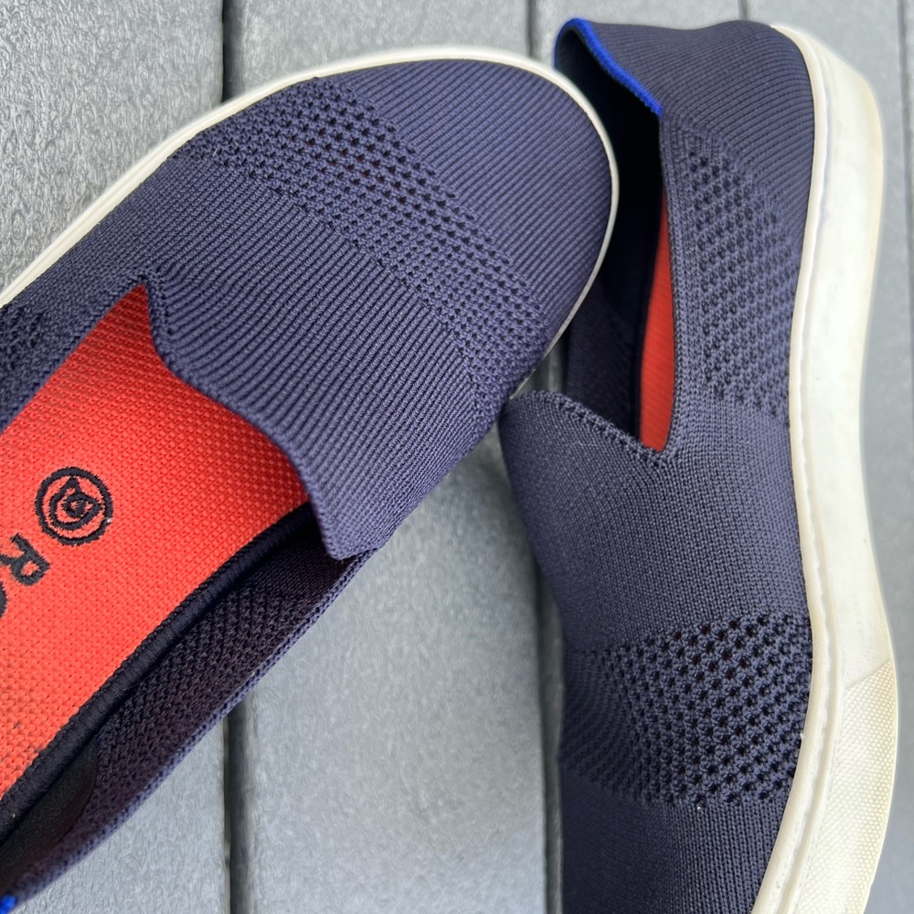 Rothy’s Original Navy Blue Slip-On Sneakers - with open weave accents